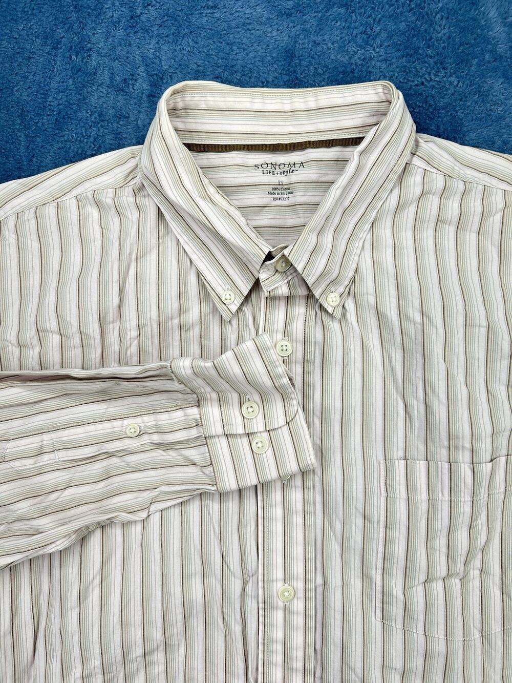 Sonoma Men’s L The Perfect Length Striped Button Front Shirt Long Sleeve Classic